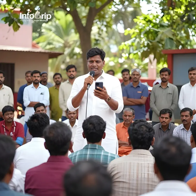 Leader interacting with voters in Rajasthan village