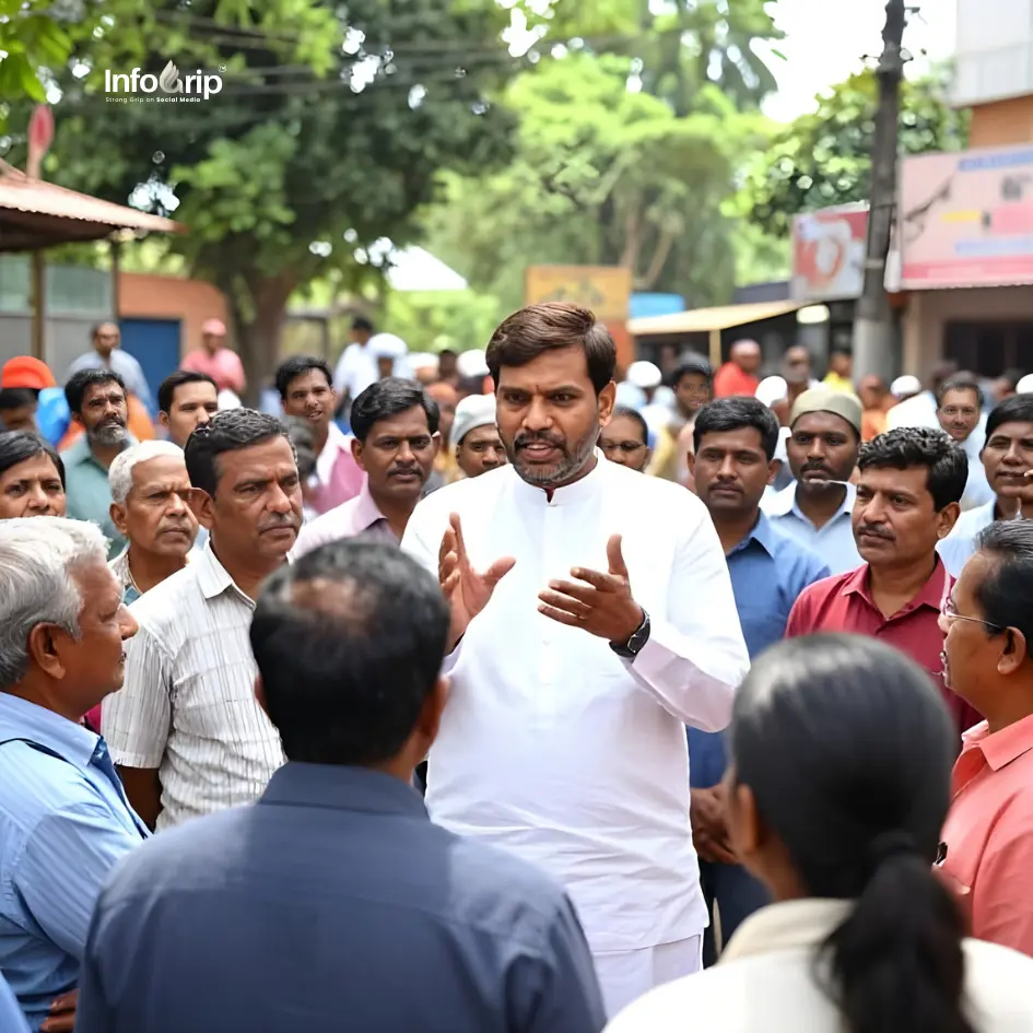 नेता राजस्थान के गांव में वोटरों से बात करते हुए