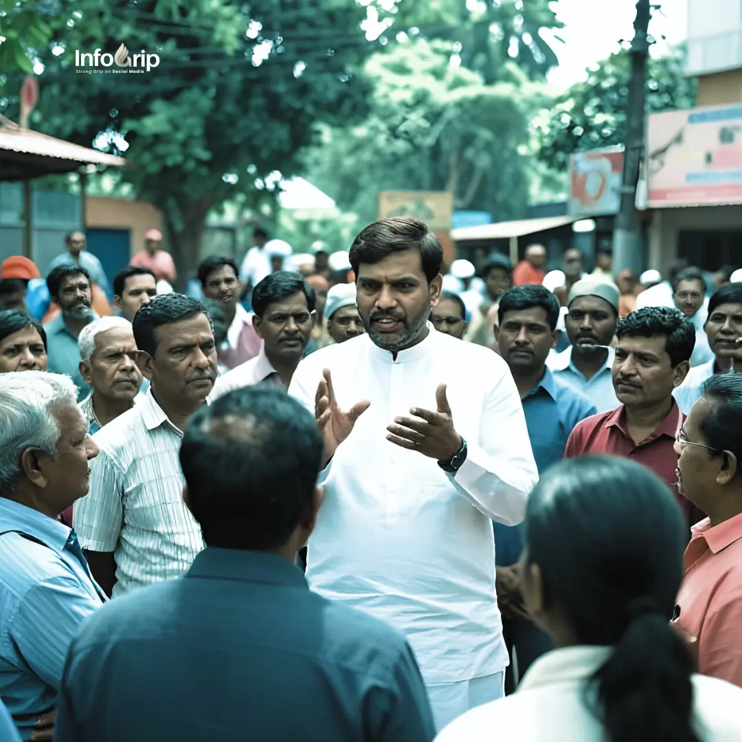 Politician interacting with villagers in Rajasthan