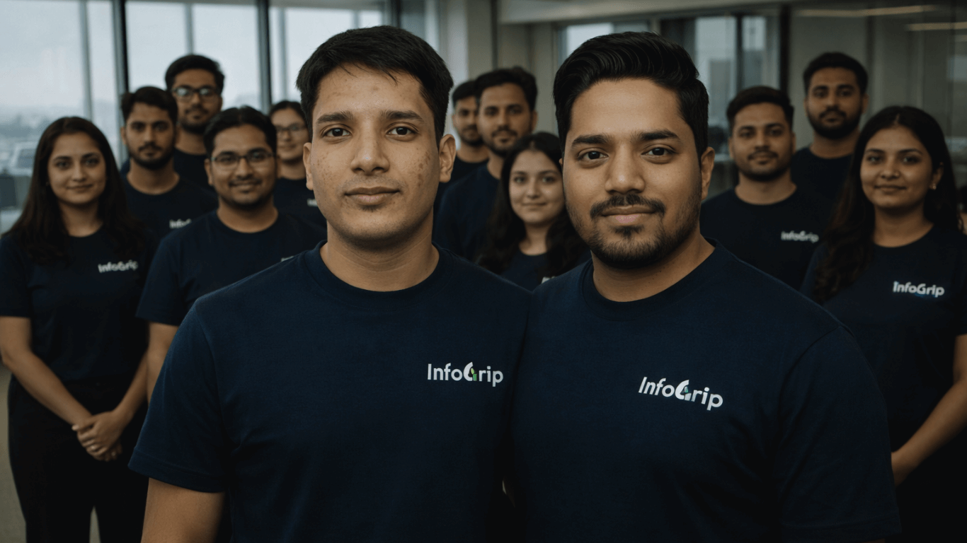 Infogrip founders with their team in the office.